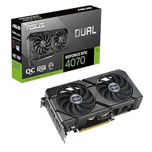 The SFF-ready ASUS Dual GeForce RTX™ 4070 EVO OC Edition 12GB GDDR6 (PCIe 4.0, 12GB GDDR6, DLSS 3, HDMI 2.1a, DisplayPort 1.4a, 2.5-slot design, Axial-tech fan design, 0dB technology) - Dual|Black - RTX4070|OC|GDDR6|EVO