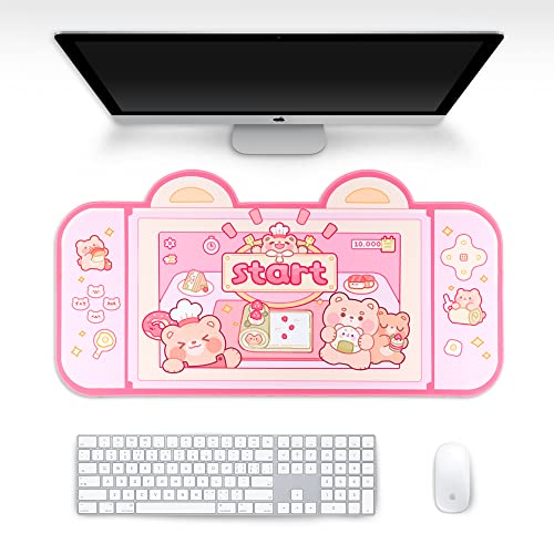 YOCORE Cute Mouse Pad Large Gaming Mouse Pad, Waterproof Easy Clean Non-Slip Base Desk Mat,Durable Large Extended Keyboard Mouse Pad with Stitched Edges for Office Gaming-Bear Bakery