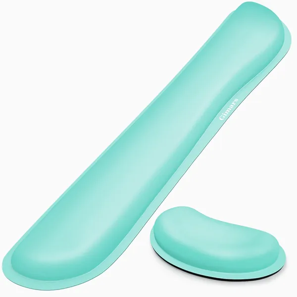 Gimars Cleanable Waterproof PU Leather Keyboard Wrist Pillow Rest Pad, Enlarge Mouse Wrist Cushion Support for Office, School, Computer, Laptop, Durable, Comfortable, Pain Relief, Turquoise Color - Turquoise