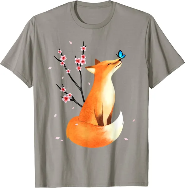 Fox Japanese Cherry Blossom Flower Vintage Gift T Shirt