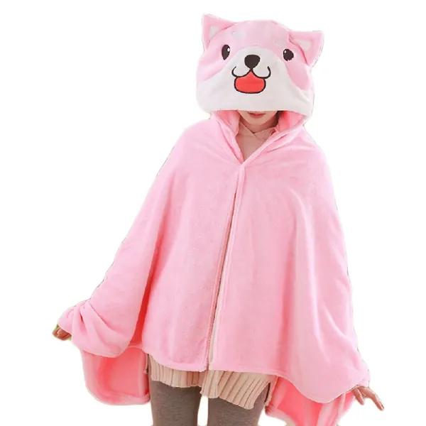 CORIRESHA Cute Coral Velvet Long Sleeve Shiba Inu Dog Home Wear Clothes Hoodie Sweatshirt with 3D Dog Ear and Dog Tail