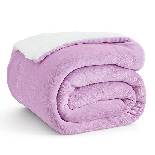 Bedsure Sherpa Fleece Throw Blanket for Couch - Thick and Warm, Soft Fuzzy Plush Throw Blanket for Winter, Lilac, 50x60 Inches - 08 - Lilac - Throw (50" x 60")