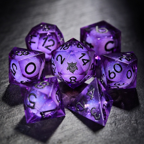 Purple Liquid Core Resin Pokemon Gengar DnD D&D Dice Set | Full Set
