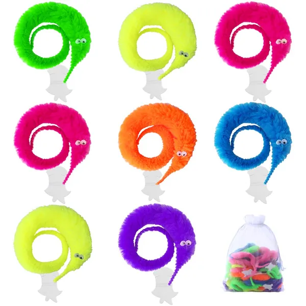 ONESING 19 Pcs Magic Worms Toys Wiggly Worms On String Twisty Fuzzy Worm Toys for Carnival Kid Party Favors Xmas Gifts - Colorful-19pcs
