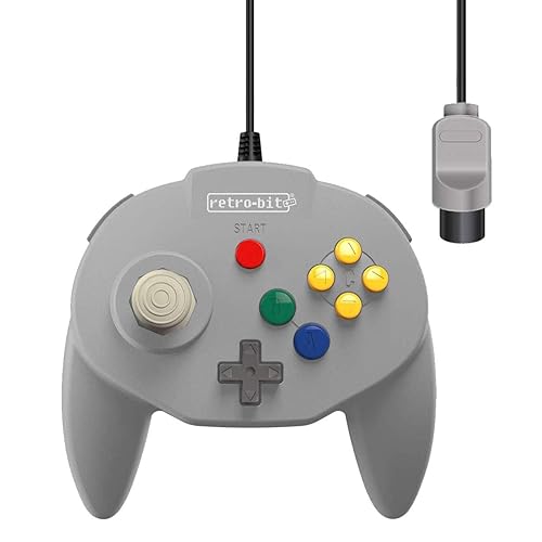 Retro-Bit Tribute 64 Wired N64 Controller for Nintendo 64 - Original Port - (Classic Grey) - Controller