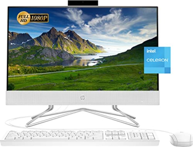 HP 2022 Newest All-in-One Desktop, 21.5" FHD Display, Intel Celeron J4025 Processor, 16GB RAM, 1TB PCIe SSD, Webcam, HDMI, RJ-45, Wired Keyboard&Mouse, WiFi, Windows 11 Home, White - 16 GB - 1 TB