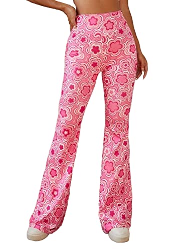 70s Flare Pants for Women - Rave Festival Outfit High Waist Bell Bottom Boho Cute Groovy Disco Trousers - Medium - Pink