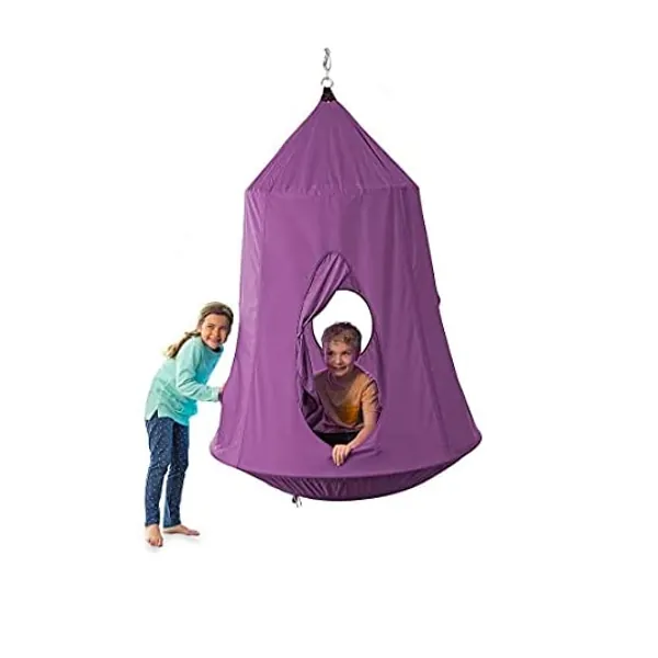 
                            HearthSong HugglePod Hangout Nylon Hanging Tent, 62" H x 50" Diam., Holds up to 350 lbs, Purple
                        