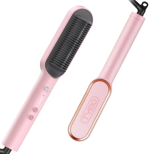 TYMO Hair Straightener Brush, Hair Straightening Comb for Women with 5 Temp 20s Fast Heating & Anti-Scald - Pink