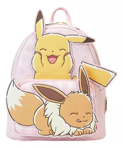 Mochila Loungefly Pokemon Pikachu & Eevee Rosa Claro Liso