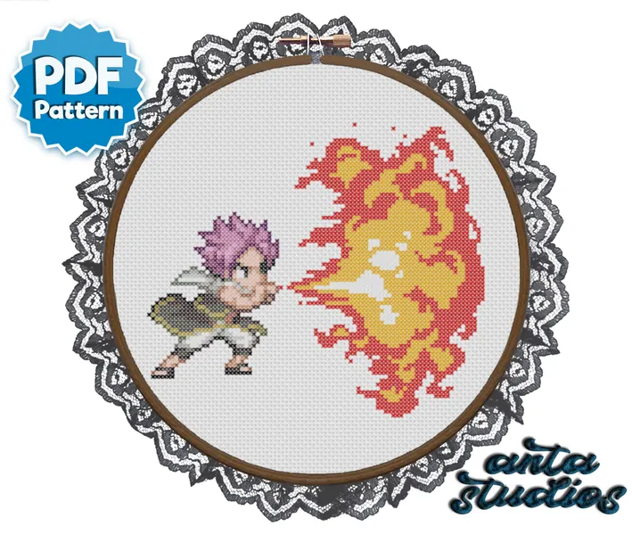 Fairy Tail Cross Stitch Pattern - Natsu Dragneel Anime - Natsu Fire Dragon Pattern Instant Download PDF