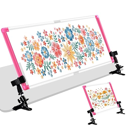 XEmbro Large Rotated Cross Stitch Frames Stand Embroidery Hoop Holder with Clamp, Plastic Clip Frame for Embroidery, Cross-Stitch, Needlework, Quilting and Silk-Painting Craft(34.6 x 14.2 Inches)