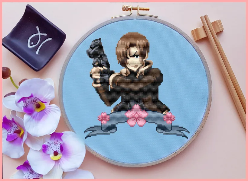 Resident Evil Cross Stitch Pattern, Leon Kennedy Cross Stitch, Japan Cross Stitch, Anime Cross Stitch, Game Cross Stitch, Counted. PDF, DMC