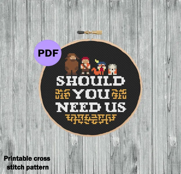 Should You Need Us Labyrinth inspired cross stitch pattern. Cute cross stitch. PDF downloadable pattern. Geeky cross stitch. Movie pattern.