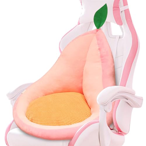 Cute Fruit Gaming Chair Cushion with Backrest Non-Slip, Comfy Kawaii Computer Chair Pad for Gamer Chair Seat Cushion Armchair Pillow for Office Desk Chair Home Decor,20"x23",Peach - 20" x 23" - Peach