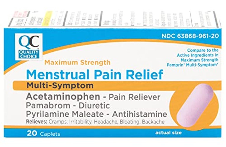 Quality Choice Maximum Strength Mentrual Pain Relief, Multi Symptom Pain Relief Caplets, Cramps, Headache, Bloating, Backache & Irritability, 20 Count Package