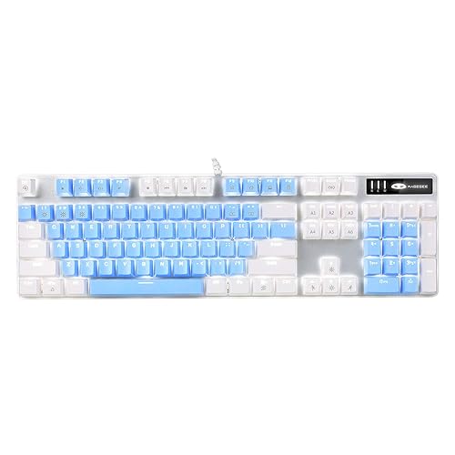 MageGee Mechanical Gaming Keyboard, New Upgraded Blue Switch 104 Keys White Backlit Keyboards, USB Wired Mechanical Computer Keyboard for Laptop, Desktop, PC Gamers(White & Blue) - White & Blue - Blue Switch