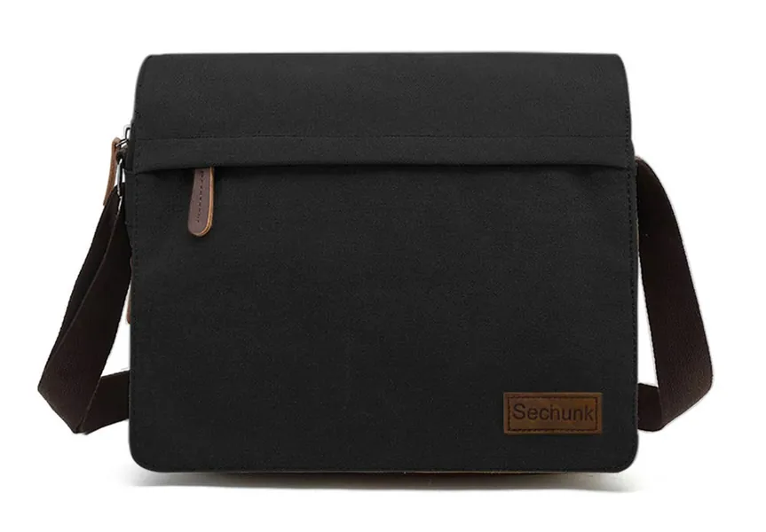 Sechunk Small Vintage Canvas Messenger Cross body bag Shoulder bag - L_black Large