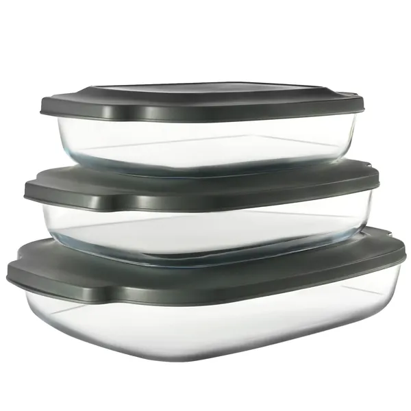 6-Piece Deep Glass Baking Dish Set, Rectangular Glass Bakeware Set with Lids, Baking Pans, Casserole Dishes for Lasagna, Leftovers, Cooking, Kitchen, Freezer-to-Oven Friendly, Space-saving - 6pcs-gray
