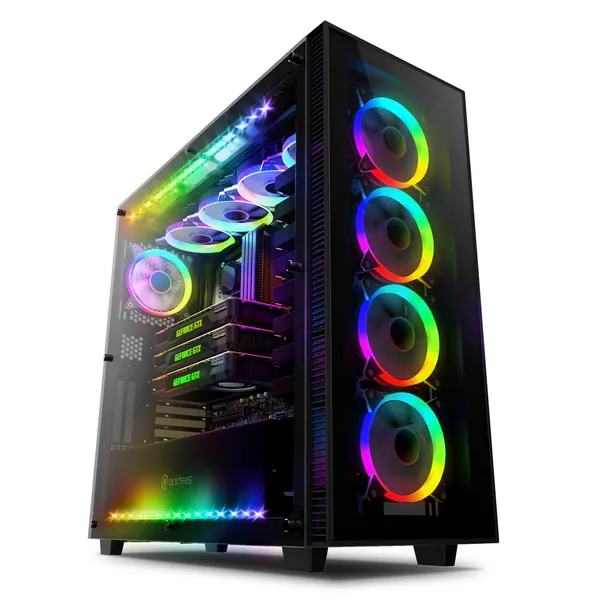 anidees AI Crystal XL RGB V3 Full Tower Tempered Glass PC Case (System is not Included,Water-Cooling Ready , Includes 5 x 120 RGB Fans, 2 x LED Strips - Black AI-CL-XL-AR3 (Case ONLY) - XL AR3