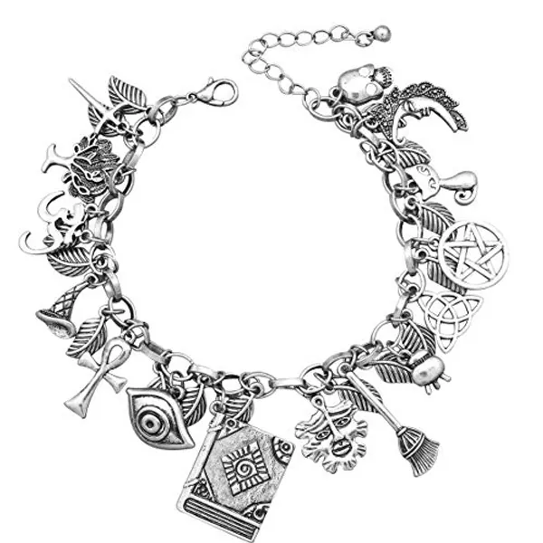 RechicGu Mythology Fairytale Lucky Charms Cuff Bangle Bracelet Cross Leaf Moon Face Celtic Cat