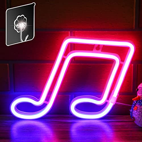Neon Sign Music Decoration LED Sign, Battery or USB Powered Glowing Neon Lights for Wall Decor, Kids Room, Living Room, Party, Music Hall, Music Teacher Gifts (Pink+Blue) - Pink+Blue