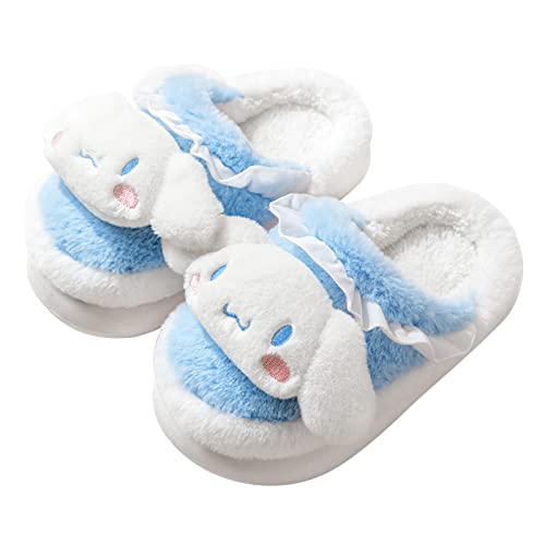Guybely Cute Cartoon Plush Slippers Women's New Winter Indoor and Outdoor Universal Non-slip Warm Girls Slippers - 7-8 - Blue