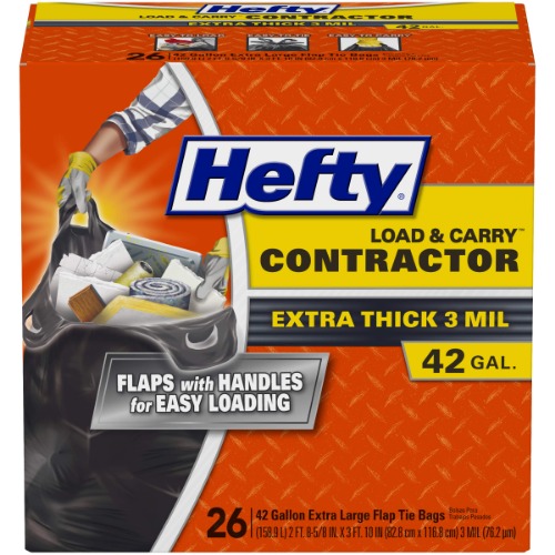 Hefty Load & Carry Heavy Duty Contractor Large Trash Bags, 42 Gallon, 26 Count - 26 Count (Pack of 1)