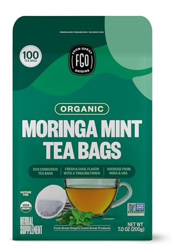 FGO Organic Moringa Mint Tea, Eco-Conscious Tea Bags, 100 Count, Packaging May Vary (Pack of 1) - Moringa Mint - 100 Count (Pack of 1)