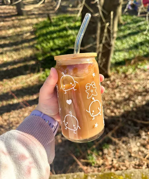 Custom Stardew Valley Junimos Iced Coffee Cup with lid and straw | 16 oz | choose your own color | cute gift for Stardew Valley fans