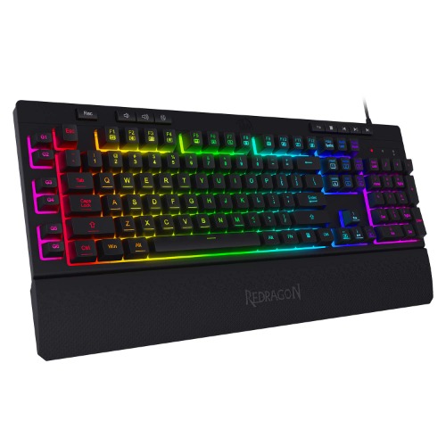 Redragon K512 Shiva RGB Backlit Membrane Gaming Keyboard with Multimedia Keys, Linear Mechanical-Feel Switch, 6 Extra On-Board Macro Keys, Dedicated Media Control, Detachable Wrist Rest - Black