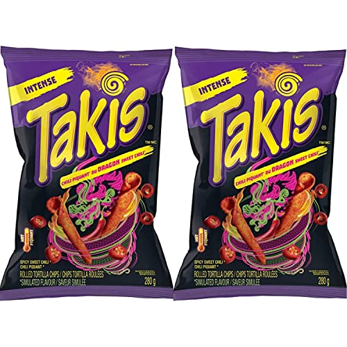 Takis Dragon Sweet Chili Rolled Tortilla Chips, 280g/9.8oz (Pack of 2) Ships from USA - Dragon Spicy Sweet Chili - 4.94 Ounce (Pack of 2)