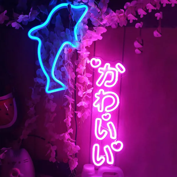 Kawaii Neon Sign - Cute Japanese Handmade Anime Neon Vibes Vertical Kawaii LED Night Light Wall Decor for Teenager Girls Kids Gift, Home Bedroom Club Bar Event Neon by KiMineon - 15.7" Pink - Kawaii