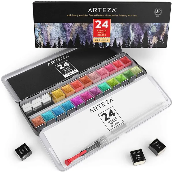 Arteza Watercolor Paint Assorted, Metallic - 