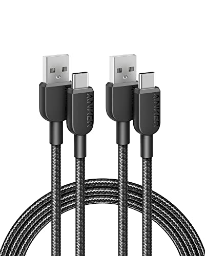 Anker USB C Charger Cable [2 Pack, 6ft], 310 Type C Charger Cable Fast Charging, Braided USB A to USB C Cable for Samsung Galaxy Note 10 Note 9/S10+ S10, LG V30 (USB 2.0, Black) - 6ft - Black - 2