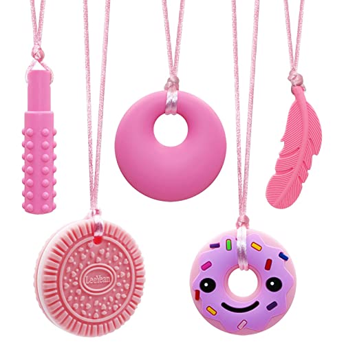 Chewy Necklaces for Sensory Kids, Silicone Chew Necklace for Children with Autism, ADHD, SPD, Chewing, Oral Motor Therapy Toy - Pink