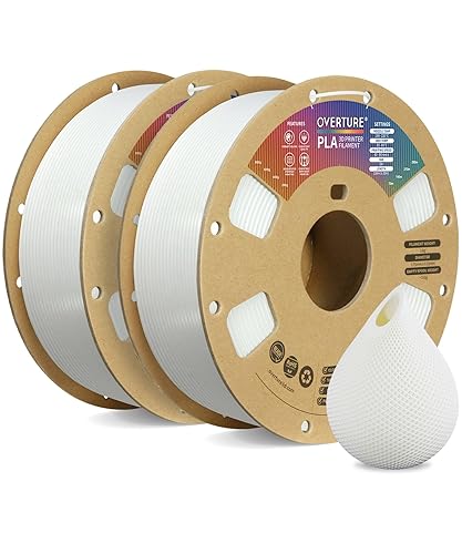 OVERTURE PLA Filament 1.75mm PLA 3D Printer Filament, 2kg Cardboard Spool (4.4lbs), Dimensional Accuracy +/- 0.02mm, Fit Most FDM Printer (White 2-Pack) - 2-pack White