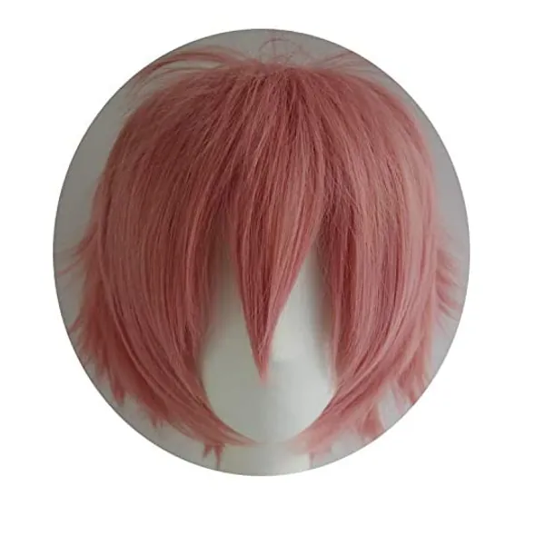 
                            Alacos Short Pink Spiky Layered Anime Cosplay Costumes Wig for Sayori+Cap
                        
