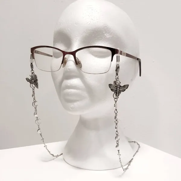 Death Moth glasses chain:goth accessories,  gothic accessory,  alt eyewear, alternative gift, vamp, witch, pagan, moon, Halloween, stocking