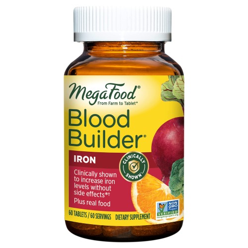 MegaFood Blood Builder, Iron Supplement, Support Energy and Combat Fatigue without Nausea or Constipation, Non-GMO, Vegan, 60 Tablets - 60 count (Pack of 1)
