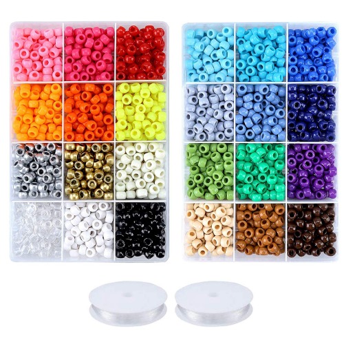 Greentime Pony Beads Jewelry Making Kit, 9mm Pony Beads Rainbow Opaque Beads Small Loose Spacer Beads for Friendship Bracelet Jewelry Necklace Making Crafts for Independence Day Gift (24colors) - 24 Rainbow Colors