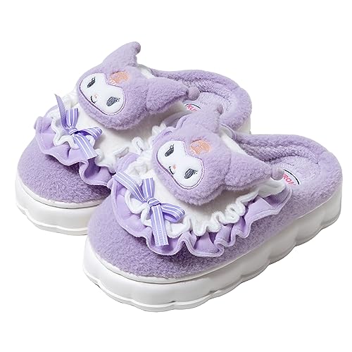 VOZUKO Kawaii Slippers Cute Furry Slides - Cartoon Womens Four Seasons Home Cotton Slippers Mute Cottons Slides Indoor House Home Shoes For Women - 6-7 Women/5-6 Men - Purple