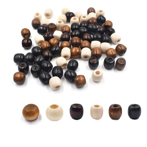200 Pcs Wooden Hair Beads 20mm Brown Macrame Beads with Large Holes Different Size Unfinished Loose Spacer Hair Braid Beads for DIY Crafts Dreamcatcher Making - 