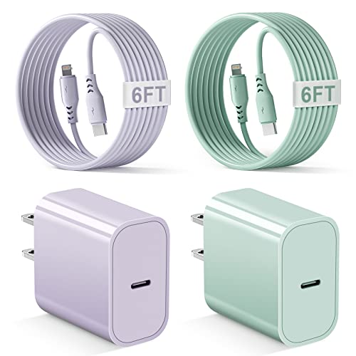 2 Pack iPhone Fast Charger [Apple MFi Certified], 20W PD USB C Wall Charger Adapter with 2 Pack 6ft Type C to Lightning Cable Compatible with iPhone 14/13/12/11/Pro/Pro Max/Mini