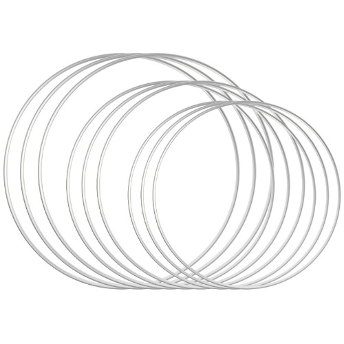 Sntieecr 9 PCS 3 Sizes Metal Floral Hoop Wreath Macrame Silver Hoop Rings for DIY Floral Macrame Hoop, Wedding Decorations, Dream Catcher and Wall Hanging Crafts (6 / 8 / 10 inch) - 