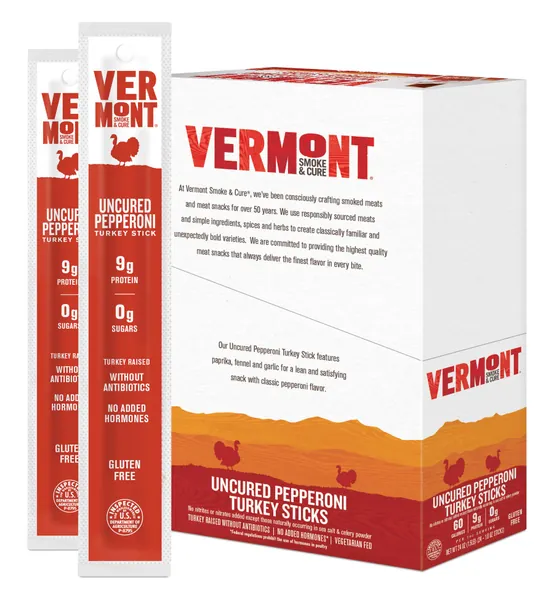 Snack Sticks by Vermont Smoke & Cure – Uncured Pepperoni – Turkey – Healthy Meat Protein – 1oz Jerky Sticks – 24 count carton - 