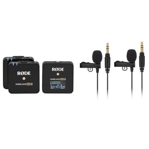 Rode Wireless GO II Compact Microphone System with 2x Transmitters and 1x Receiver - With 2x Rode Lavalier GO Professional-Grade Microphone - 