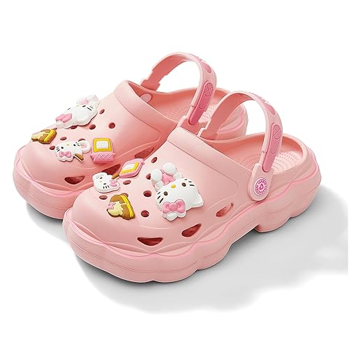 Women's Platform Clogs, Cute Cartoon EVA Non Slip Sandals,Breathable High Sole Waterproof Clogs Slippers,Outdoor Summer Beach Wedge Mules for Women and Girls - 6-6.5 - Pink 1