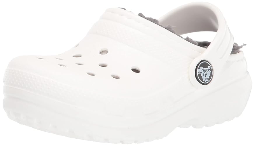 Crocs Kids' Classic Lined Clog - 4 Big Kid - White/Grey