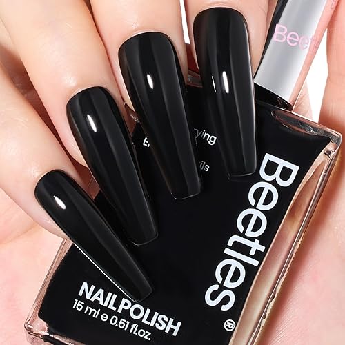 Beetles Black Nail Polish 15ml Nail Polish-Fast Drying & Long Lasting Classic Black Nail Polish Nail Art Effect for Nail Salon-Quality Results - Classic Black